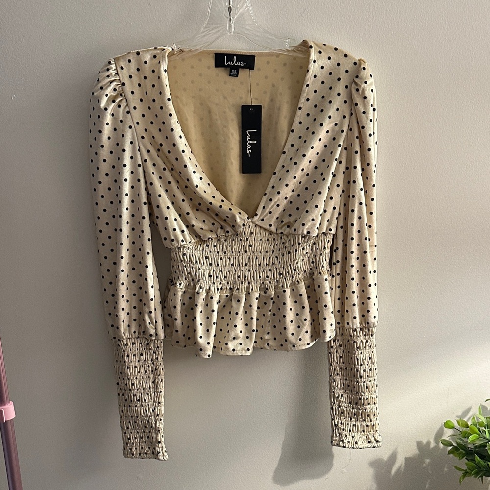 Lulu's Polka Dot Velvet Cropped Blouse